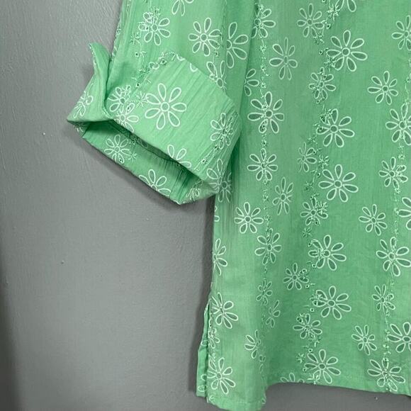 Alfred Dunner Size 10 Petite Green Embroidered Grandmacore Top Feminine Romantic - Picture 7 of 9